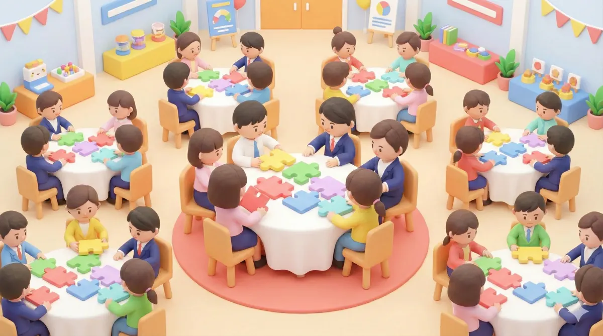 社内イベントで協力して謎を解く社員たちのイメージ