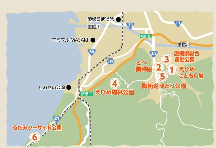 6つのエリアの位置を示すマップ